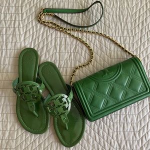 Tory Burch Green Crossbody bag with Tory Burch Green Sandel’s Size 8